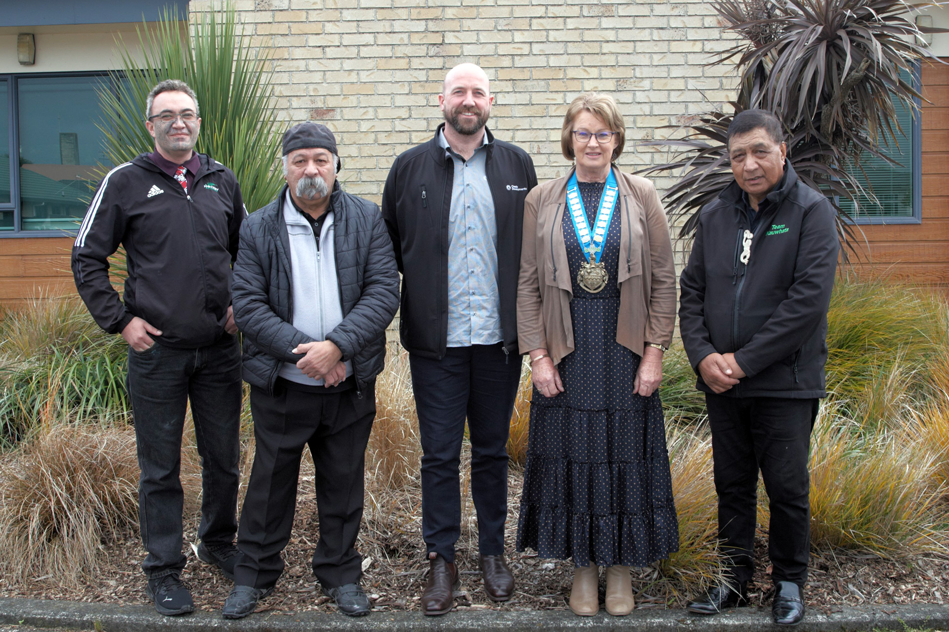 (L-R) Anaru Himiona, George Davis, Will Dorset, Mayor Helen Worboys, Dennis Emery