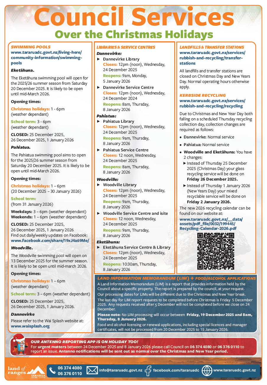 Council services over the christmas holidays